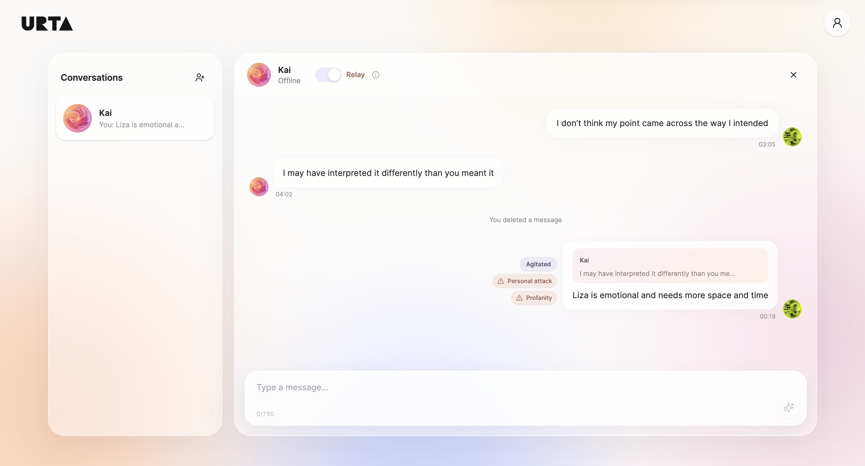 Urta conversation screen